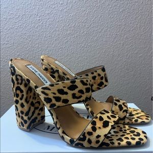 Leopard print chunky heeled sandals
